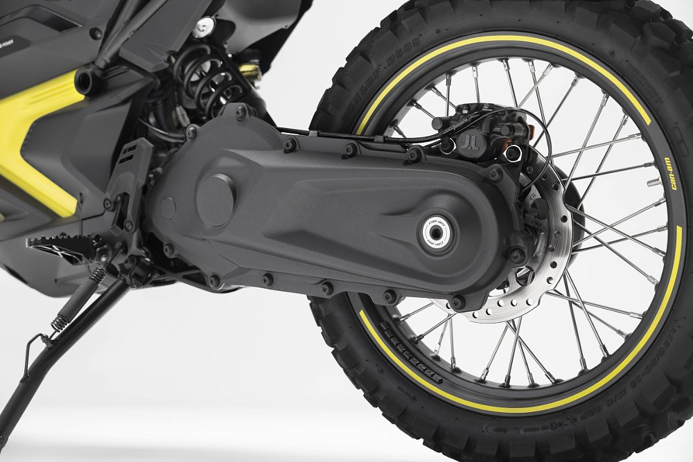 studio photo of the enclosed final drive on the Can-Am Origin