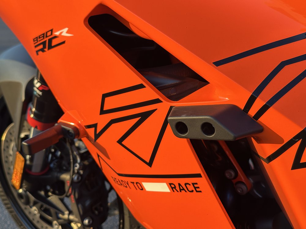 2026 KTM 990 RC R frame slider detail.