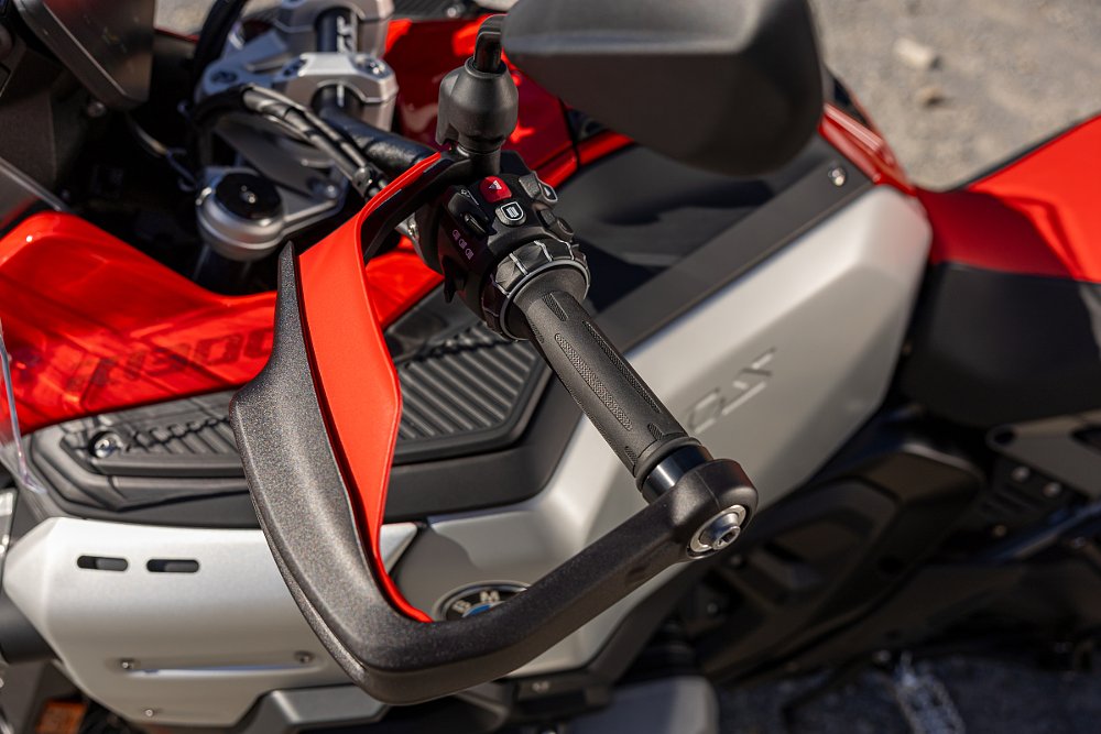 close view of the BMW's left handgrip with no clutch lever