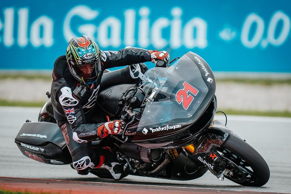 Harley-Davidson racing bagger on the track in Barcelona