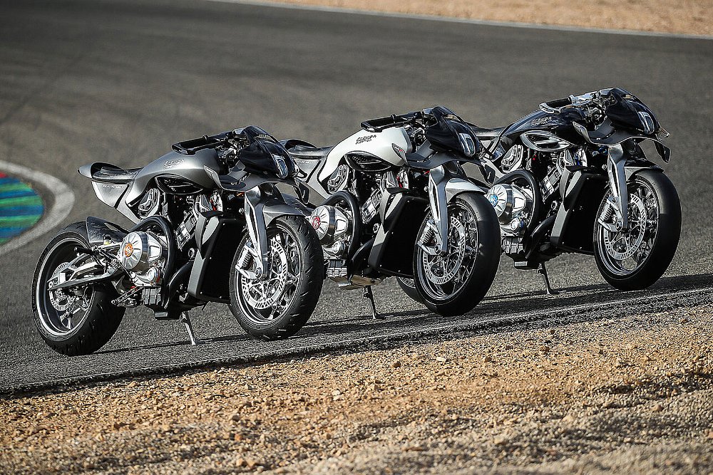 the motorcycle in three color options parked side by side