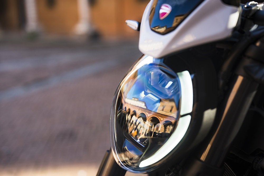 view of the Monster headlight with C-shaped DRLs on the sides