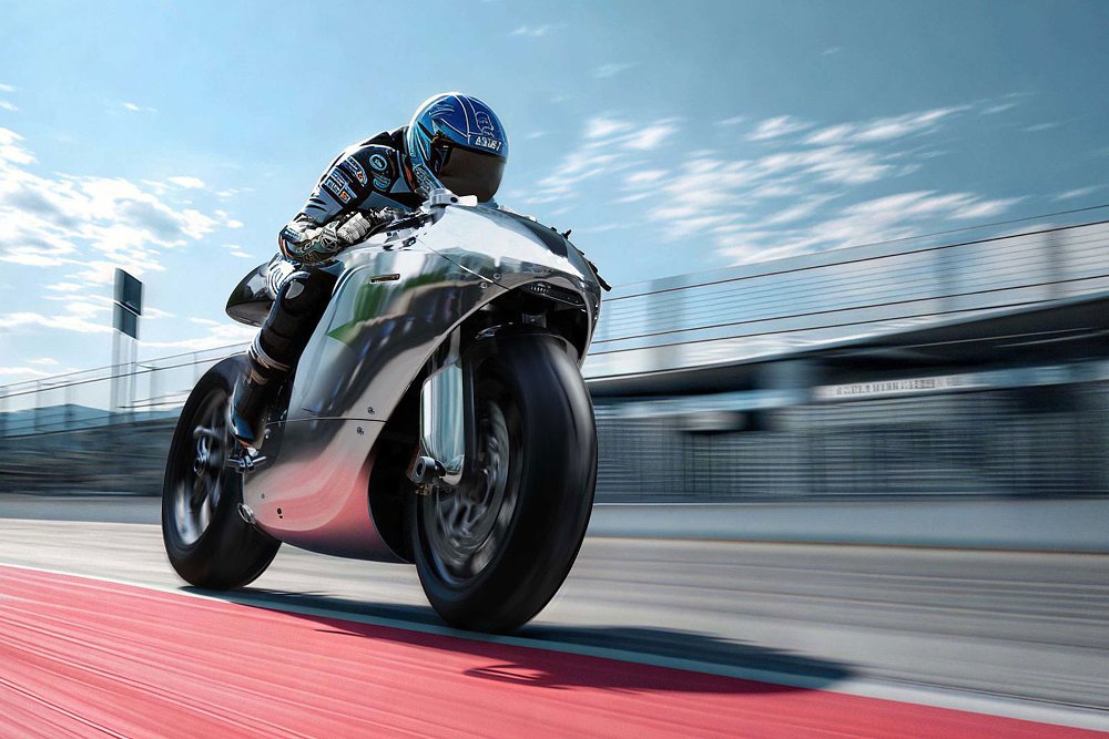 rider on the road on the futuristic custom