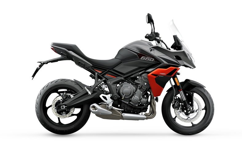 studio photo of the Tiger Sport 660 in gray with orange accents