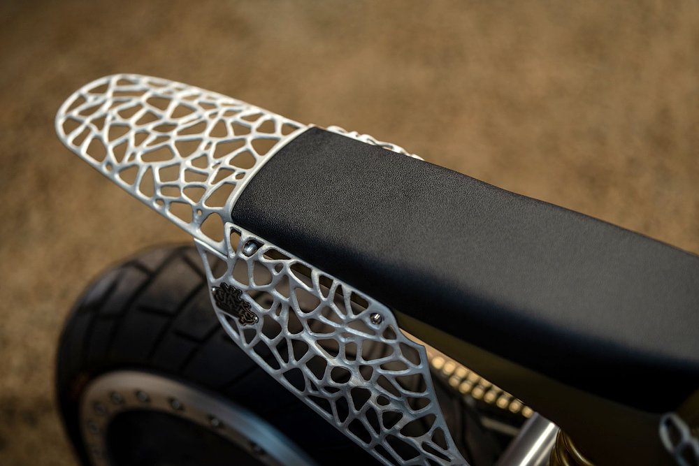 view of the white metalwork on the tail section