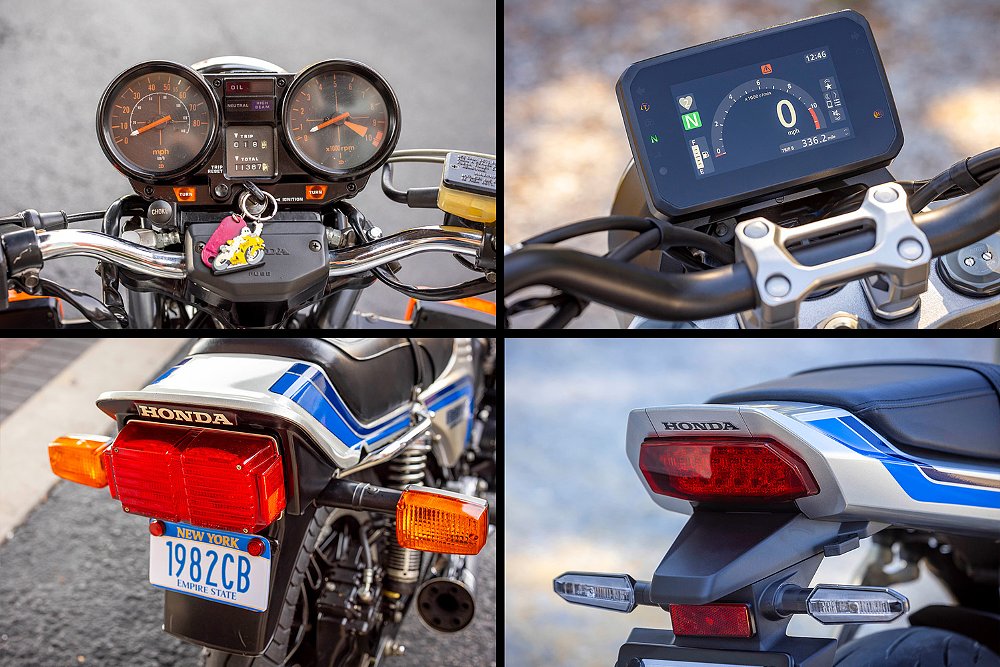 Close ups of the CB900F and CB1000F's dashes and taillights.