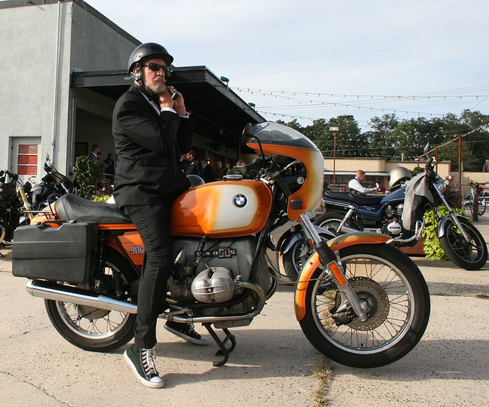 BMW R90S and rider