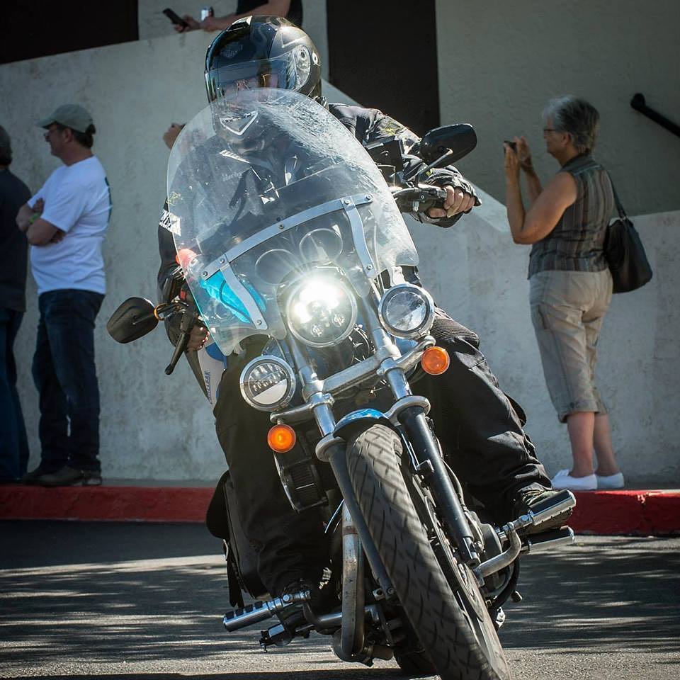 Chris Comly on his Sportster