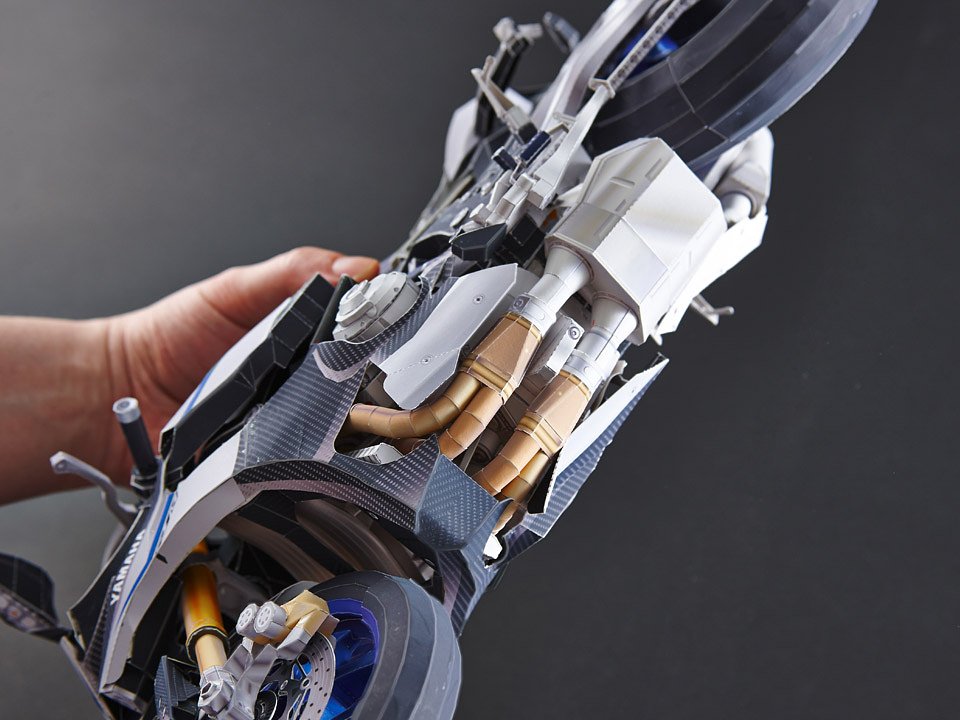 Underside of 2014 YZF-R1M Papercraft model. Yamaha photo.