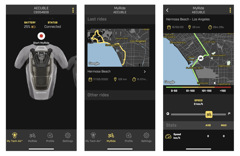 screen shots from the Tech-Air mobile app