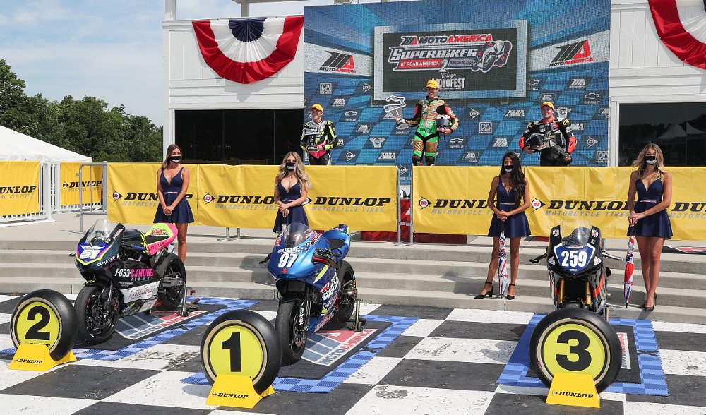 MotoAmerica Twins Cup podium at Road America