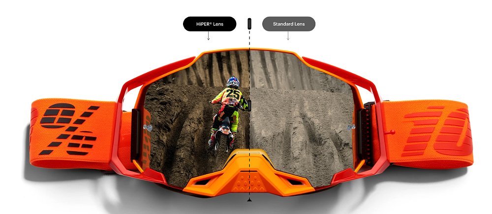 100% Armega Goggles with a comparison between the Hyper lens and the standard lens.