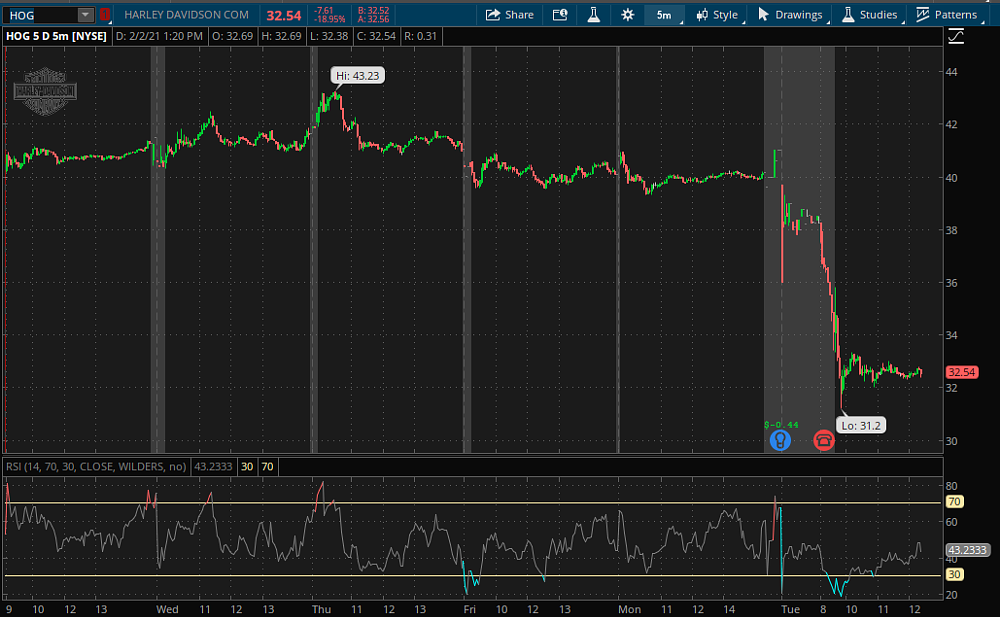chart of HOG stock price