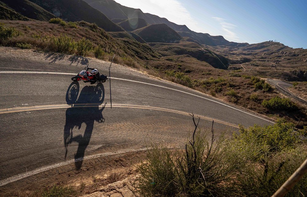 Ducati Multistrada V4 on a rural twisty road