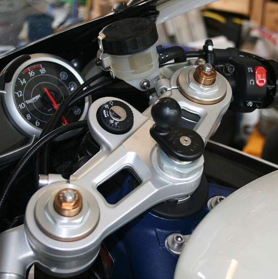 Fork stem mounts are a great way to mount a cell phone on a sport bike. 
