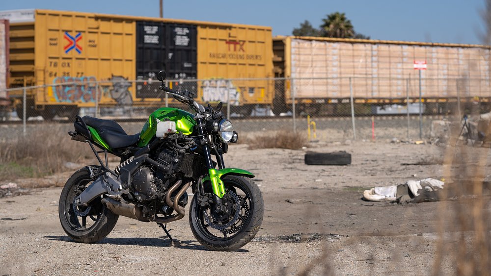 2009 Kawasaki Versys 650 in a train yard