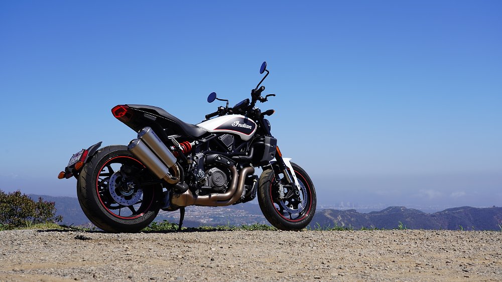 2022 Indian FTR with Los Angeles in the background