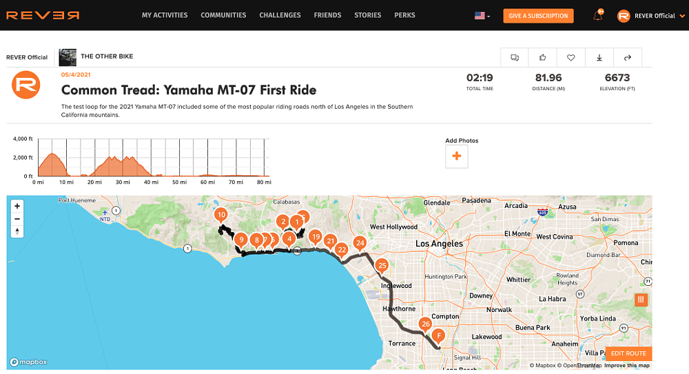 Rever map of the ride