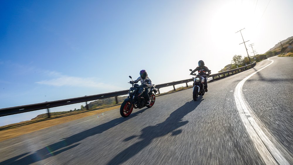 MT-07 and Trident riding at dusk. 
