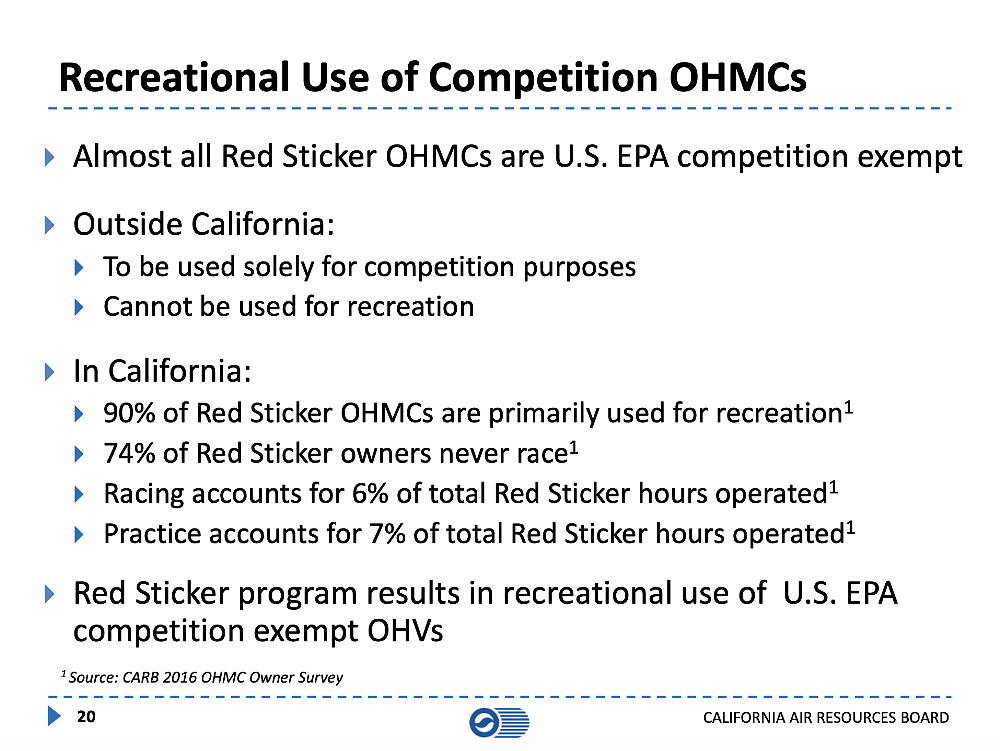 A slide from CARB presentation which shows how the red sticker program has not been successful in detering emissions