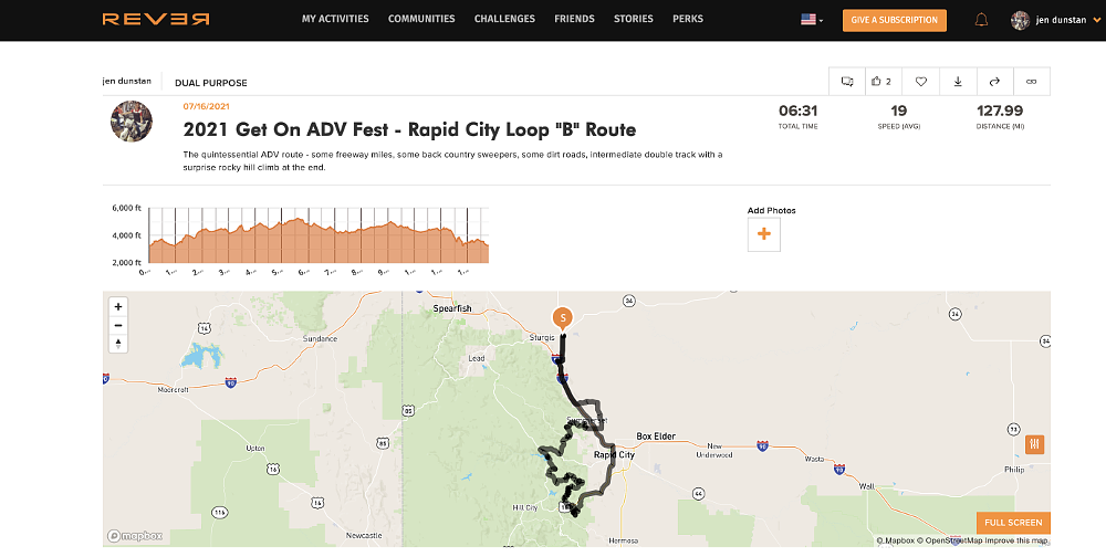 REVER map of Rapid City loop ride