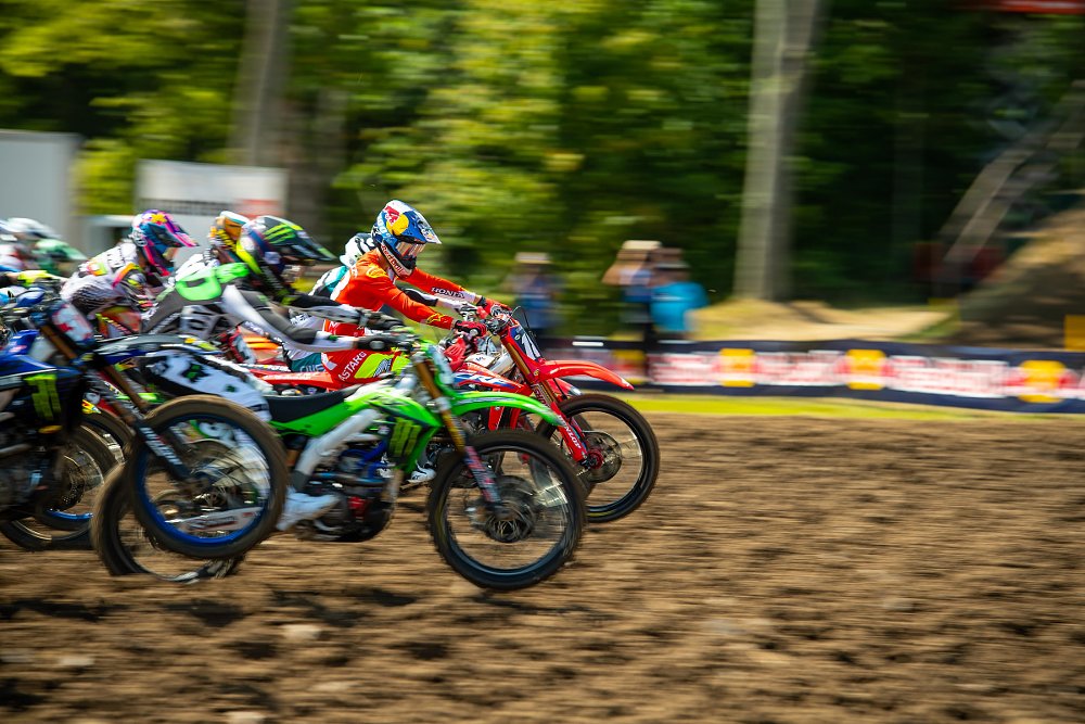 Jett Lawrence gets the holeshot off the starting gate