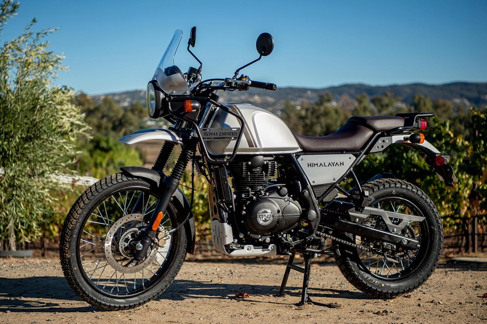 2022 Royal Enfield Himalayan left side in silver with brown seat