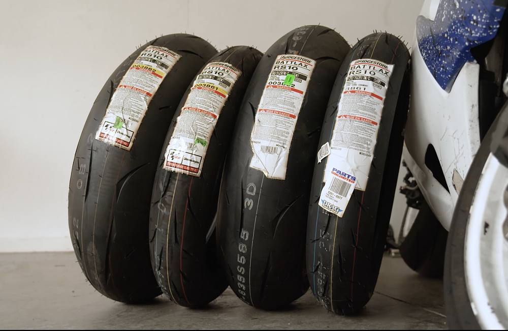 Old tires vs new tires ready for testing at Buttonwillow Raceway.