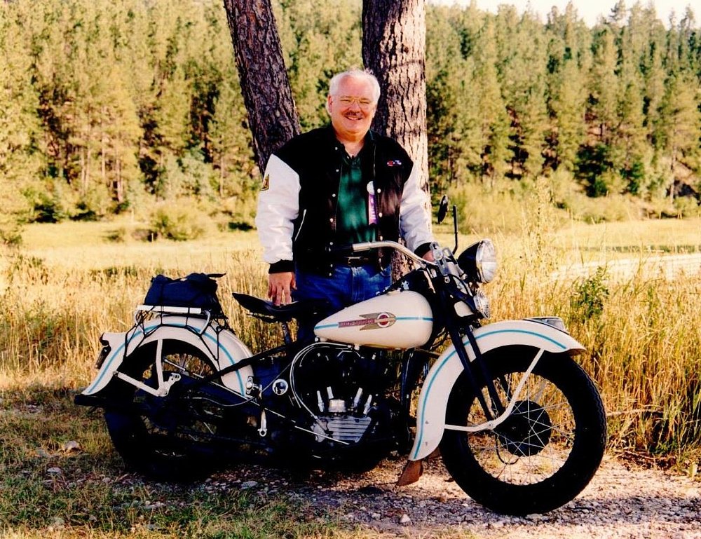 Ed Youngblood with a vintage Harley-Davidson