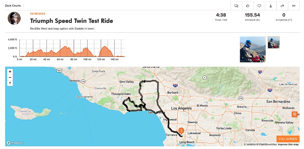 REVER GPS map and track data for Triumph Speed Twin test ride