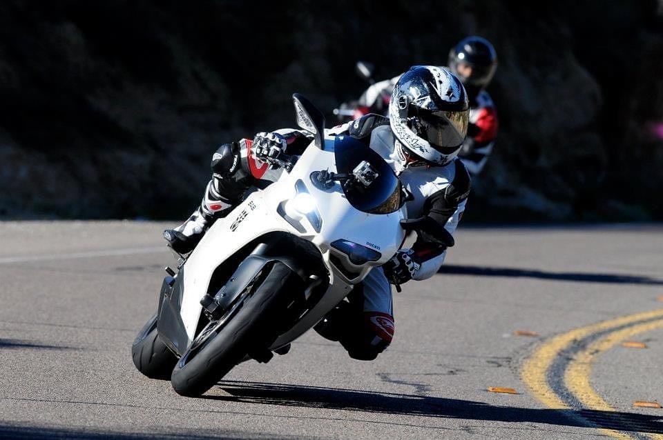 Fred Foster riding his Ducati 848 on a curvy road