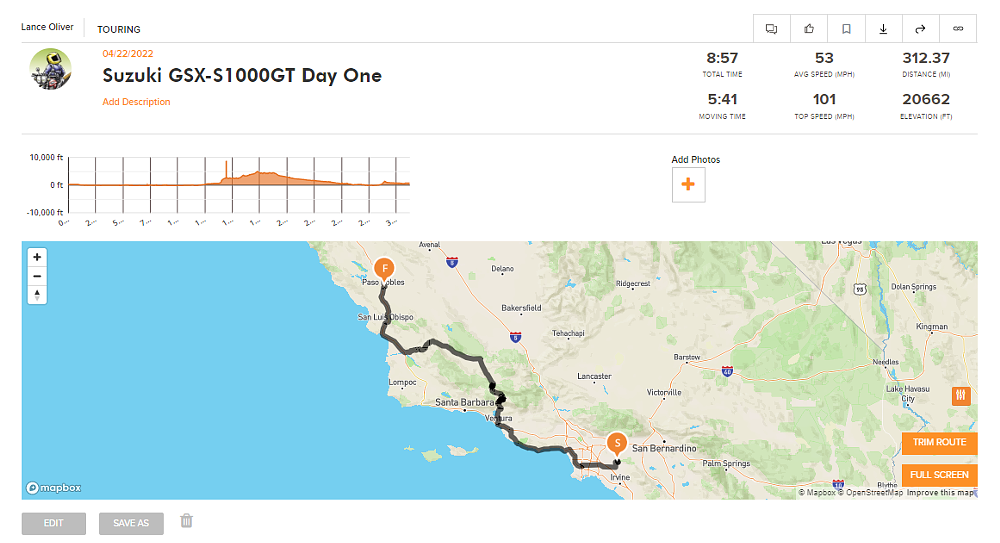 map of day one of ride