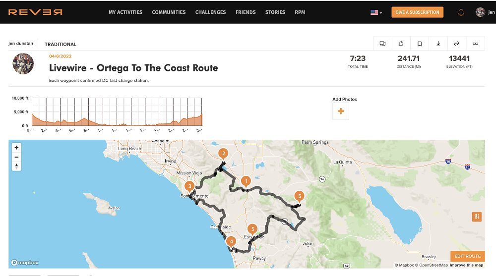 An image of the route ridden from the app Rever