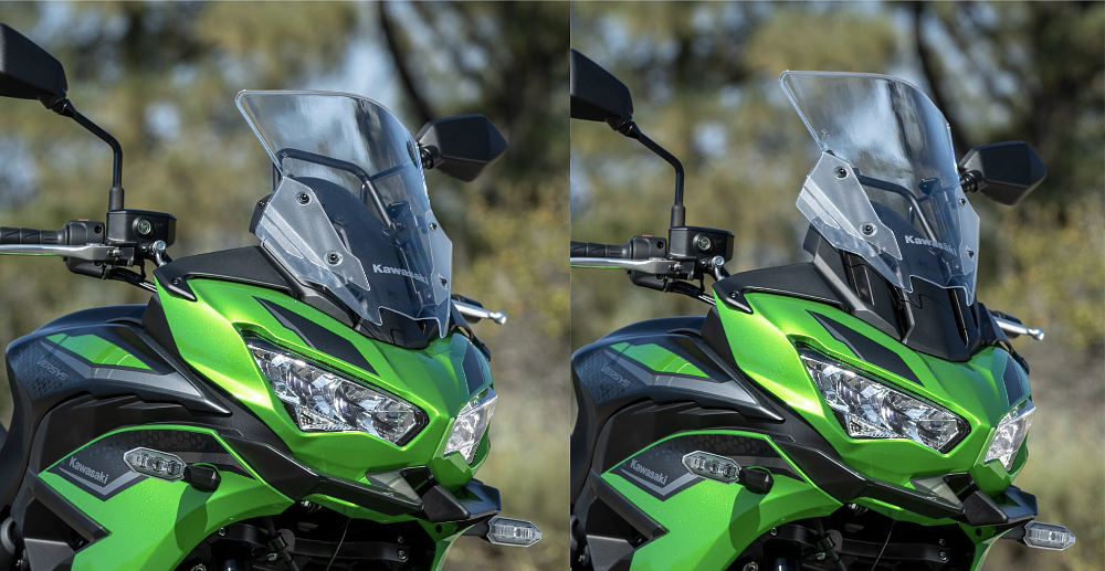 Windscreen height comparison for the 2022 Kawasaki Versys 650.