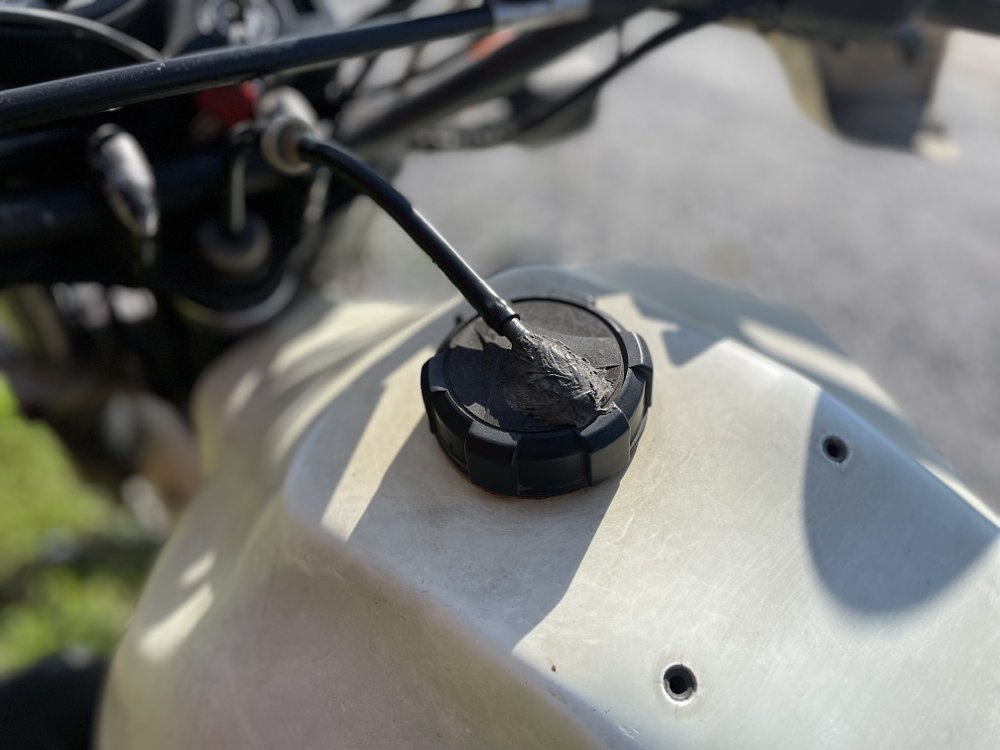 1981 BMW R 80 G/S detail of Acerbis fuel tank cap.