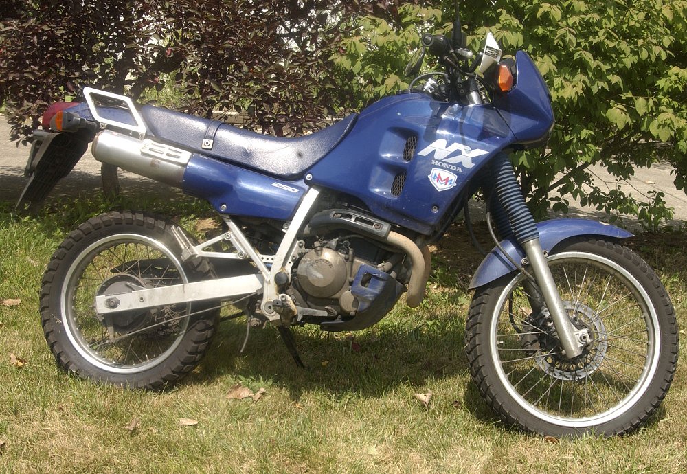 an old Honda NX250 dual-sport motorcycle
