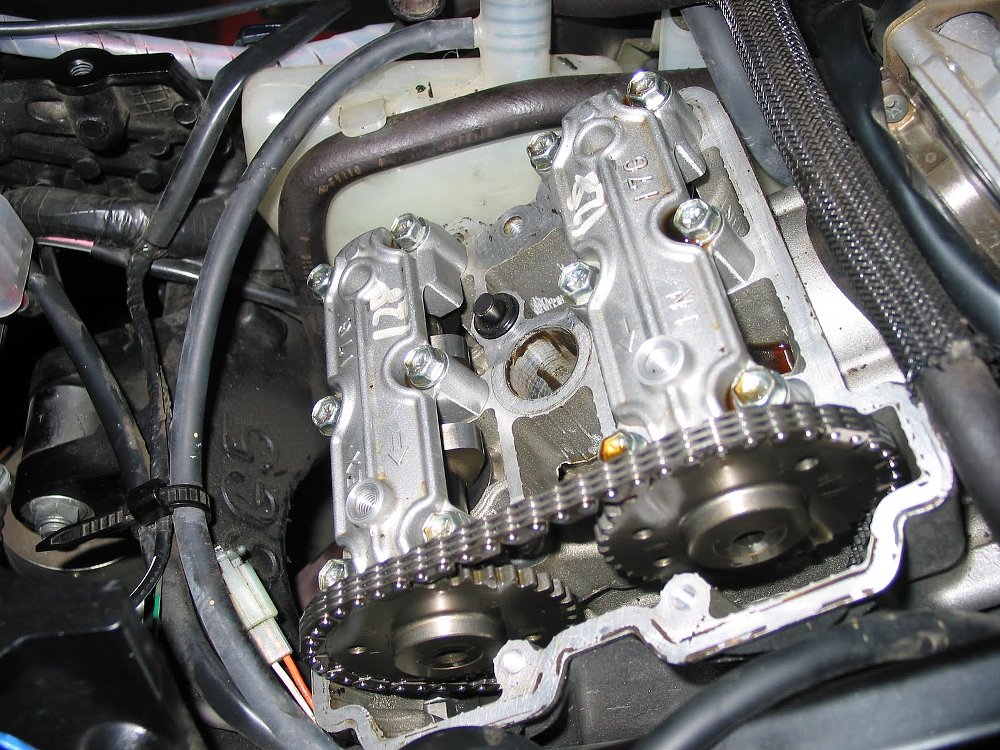 top end of a V-Strom cylinder partially disassembled