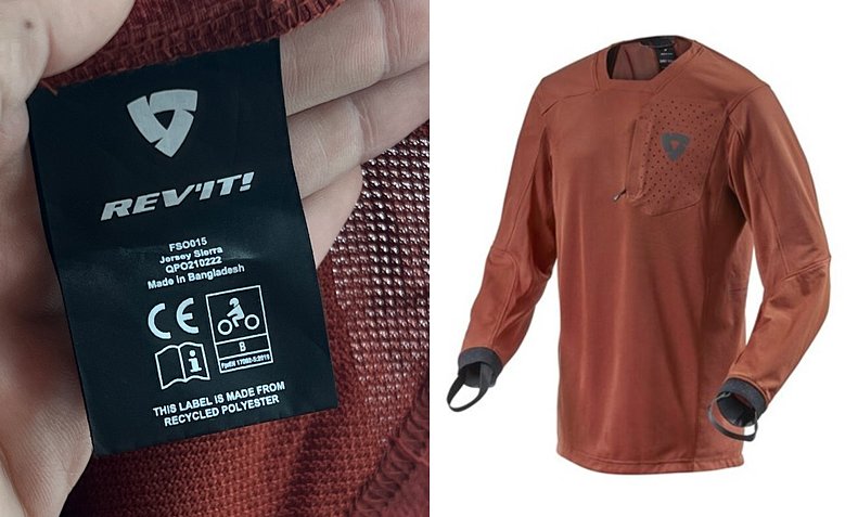 photo of the REV'IT sierra jersey and its CE tag