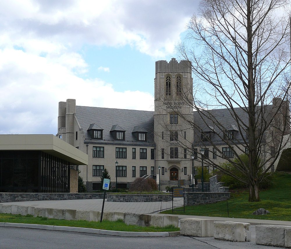 Photo of West Point museum, that has gray stones in a 1900s castle fortification architecutre style