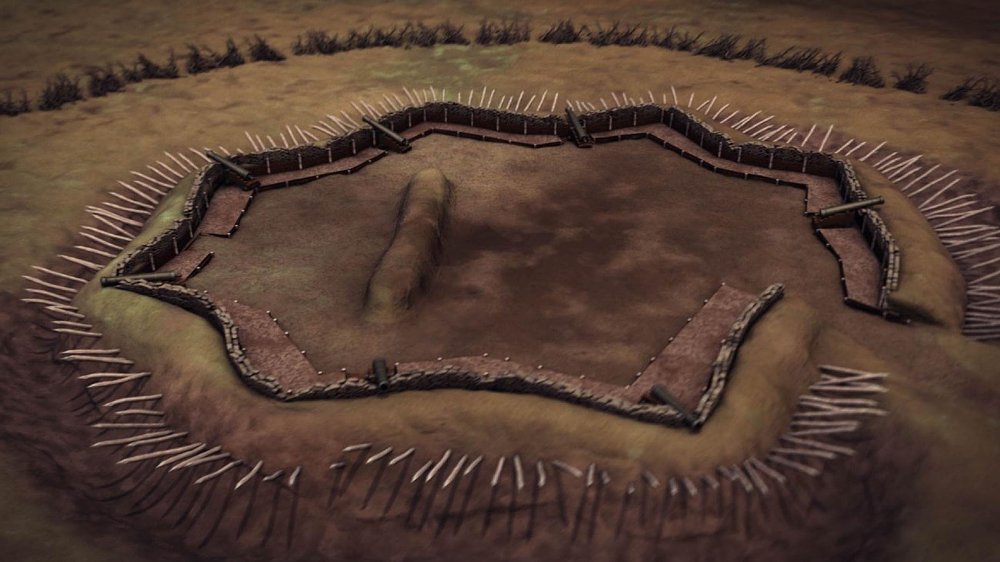 a digital rendering recreates the look of the star-shaped fort in Coewpens