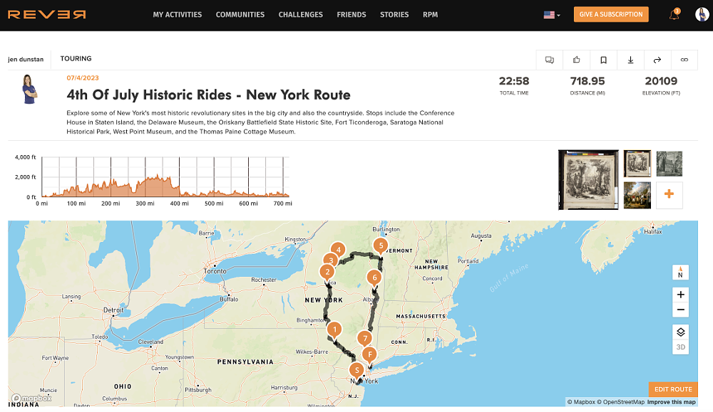 A REVER illustration of the route ride in nEW YORK