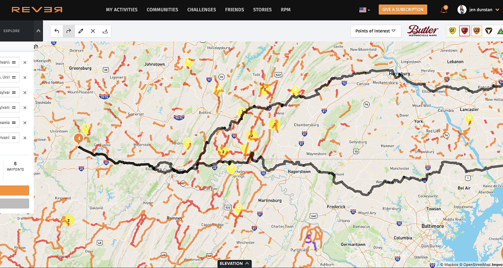 A rever map illustration of special roads color coded in red, yellow and orange