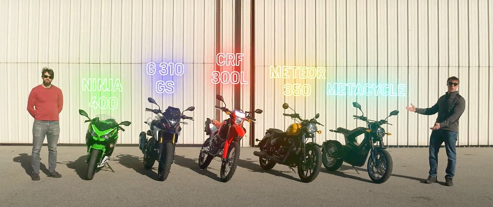 row of motorcycles in the CTXP Beginner Bikes video comparison