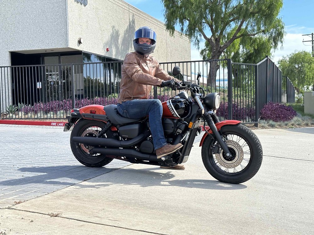 riding the Honda Shadow Phantom on the street
