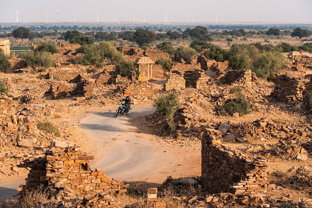 riding through ancient ruins in India