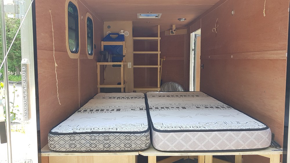 interior of the trailer with the beds in place