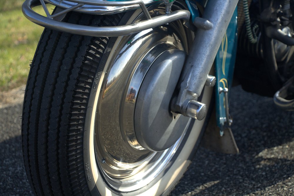 closeup of front tire on the Duo-Glide