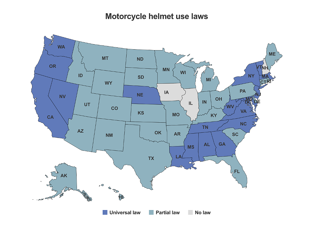 map of state helmet laws