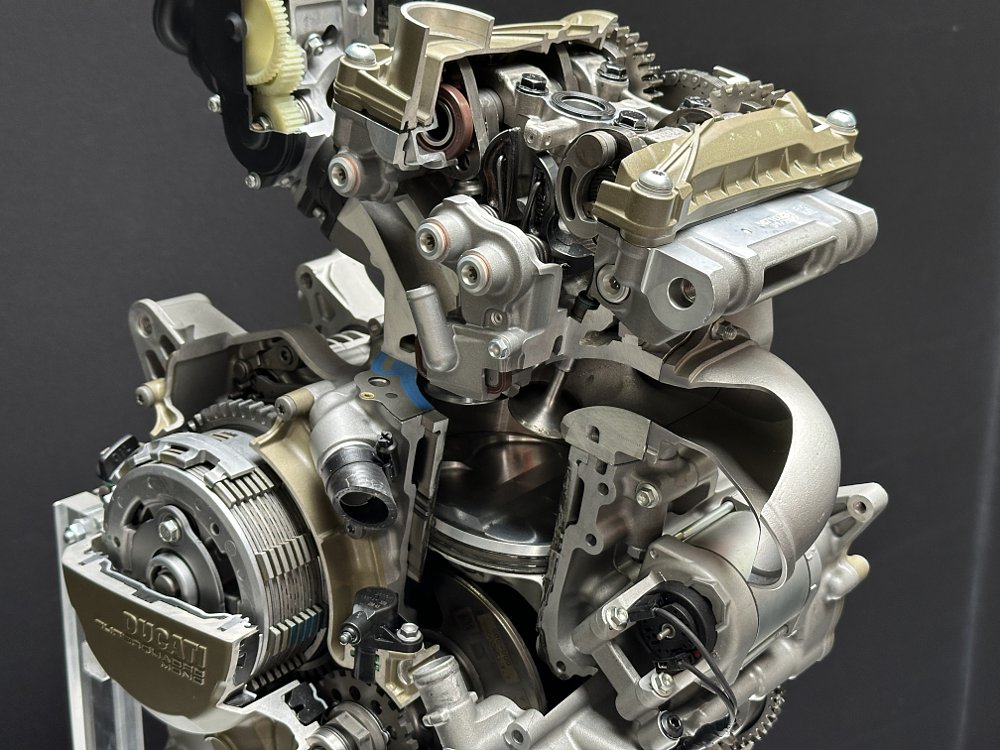 2024 Ducati Hypermotard 698 engine cutaway engine detail.