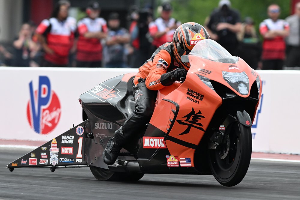 Herrera taking off from the starting lights on his Vance & Hines Hayabusa